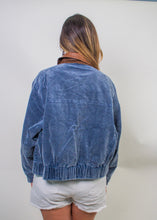 Load image into Gallery viewer, J.nna Washed Corduroy Jacket with Faux Leather Collar in Ash Navy
