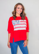 BiBi Americana Patched Front French Terry Top in Red