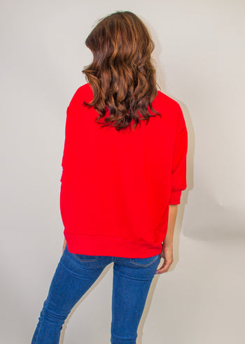 BiBi Americana Patched Front French Terry Top in Red