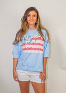 BiBi Americana Patched Front French Terry Top in Light Blue