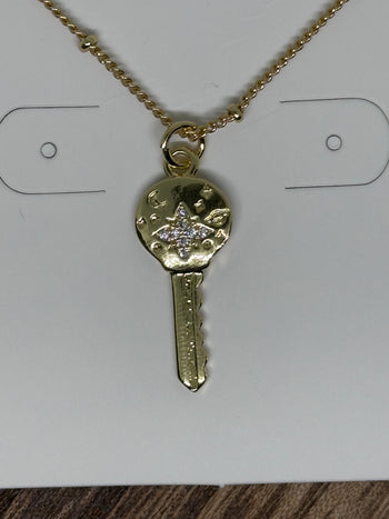 Lauren Kenzie CZ Diamond Key Necklace in Gold
