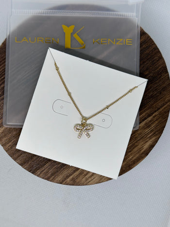 Lauren Kenzie CZ "AARON BOW" Necklace in Gold
