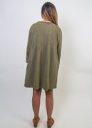 J.nna  French Terry Pinktuck Detail Mini Dress in Moss Green