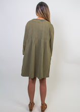 Load image into Gallery viewer, J.nna  French Terry Pinktuck Detail Mini Dress in Moss Green
