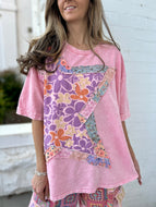 J.Her Big Star Mixed Floral Patch Top in Cupcake Pink