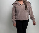 White Birch High Neck Half Zip Up Pullover Top in Mocha