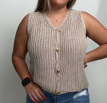 Jodifl Solid Color Ribbed Knit Vest in Taupe