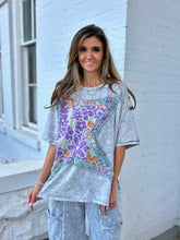 Load image into Gallery viewer, J.Her Big Star Mixed Floral Patch Top in Silver Grey
