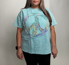 Load image into Gallery viewer, J.Her Mineral Washed Peace Sign Patched Top in Tiffany Blue
