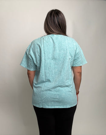 J.Her Mineral Washed Peace Sign Patched Top in Tiffany Blue