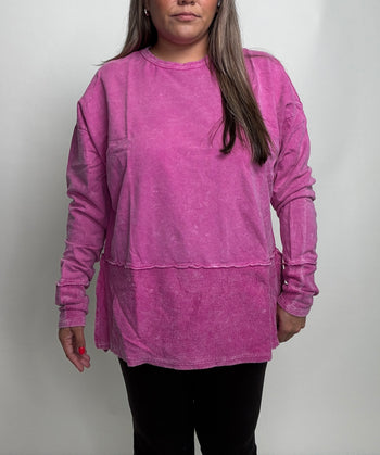J.Her Mineral Washed Top with High Low Hem in Fuchsia