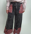 J.Her Mineral Washed Boho Pants with Paisley Print Details in Ashed Black