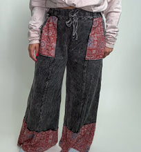 Load image into Gallery viewer, J.Her Mineral Washed Boho Pants with Paisley Print Details in Ashed Black
