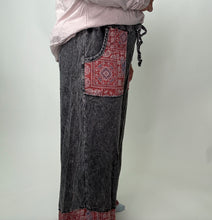 Load image into Gallery viewer, J.Her Mineral Washed Boho Pants with Paisley Print Details in Ashed Black
