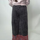 J.Her Mineral Washed Boho Pants with Paisley Print Details in Ashed Black