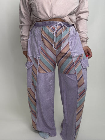 J.Her Mineral Washed Striped Printed Pants in Lavender