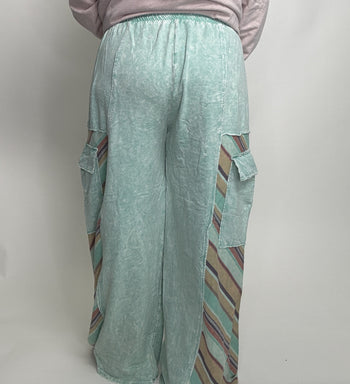 J.Her Mineral Washed Striped Printed Pants in Mint
