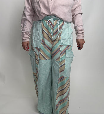 J.Her Mineral Washed Striped Printed Pants in Mint
