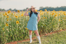 Load image into Gallery viewer, ee:some Bleach Washed Denim Mini Dress with Floral Print in Floral Denim
