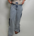 BiBi Denim Jeans with Contrasting Sides and String Bow Ties in Denim