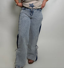 Load image into Gallery viewer, BiBi Denim Jeans with Contrasting Sides and String Bow Ties in Denim
