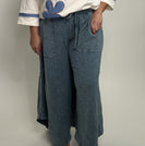 Easel Terry Knit Shark Bite Pants in Teal
