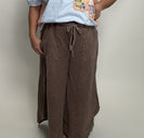 Easel Terry Knit Shark Bite Pants in Mocha