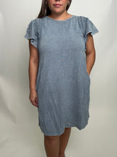 Load image into Gallery viewer, Easel Mineral Washed Dress with Wing Sleeves and Lace Details in Denim Blue
