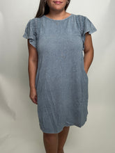 Load image into Gallery viewer, Easel Mineral Washed Dress with Wing Sleeves and Lace Details in Denim Blue

