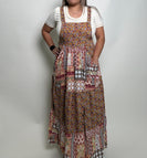 Easel Mixed Print Patchwork Overall Maxi Dress in Rust Brown