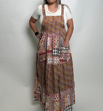 Load image into Gallery viewer, Easel Mixed Print Patchwork Overall Maxi Dress in Rust Brown
