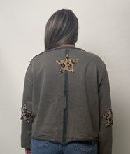 Load image into Gallery viewer, POL French Terry Top with Leopard Print USA Letter Patches in Vintage Moss
