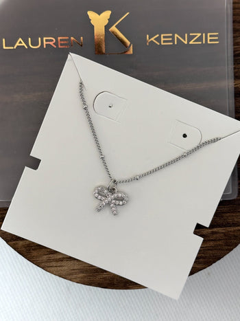 Lauren Kenzie CZ "AARON BOW" Necklace in Silver
