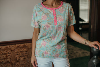 Sew in Love Floral Print Top in Blue/Pink