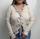 So Me Solid Color Ribbed Knit Open Front Sweater Top in Oatmeal