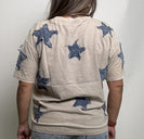 Sage+Fig OVERSIZED Top with Frayed Edge Denim Stars in Gray