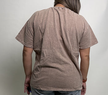 J.Her Mineral Washed Peace Sign Patched Top in Latte