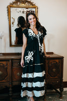 POL Patched and Embroidery Detailed Maxi Dress in Black
