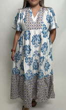 Load image into Gallery viewer, GiGio Mixed Print Tiered Midi Dress in Teal Mix
