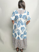 GiGio Mixed Print Tiered Midi Dress in Teal Mix