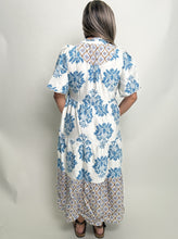 Load image into Gallery viewer, GiGio Mixed Print Tiered Midi Dress in Teal Mix
