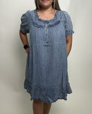 Easel Ruffled Detailed Chambray Dress in Washed Denim