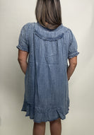 Easel Ruffled Detailed Chambray Dress in Washed Denim