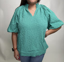 Umgee Solid Color Textured Top in Jade Green