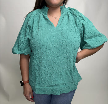 Umgee Solid Color Textured Top in Jade Green