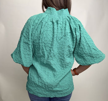 Umgee Solid Color Textured Top in Jade Green