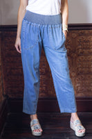 FATE Smocked Waistband Barrell Pants in Denim