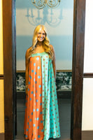 J.nna Split Color Block Polka Dot Maxi Dress in Coral Mint