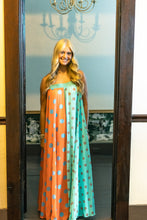 Load image into Gallery viewer, J.nna Split Color Block Polka Dot Maxi Dress in Coral Mint
