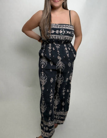 Klesis Ethnic Print Jumpsuit in Black